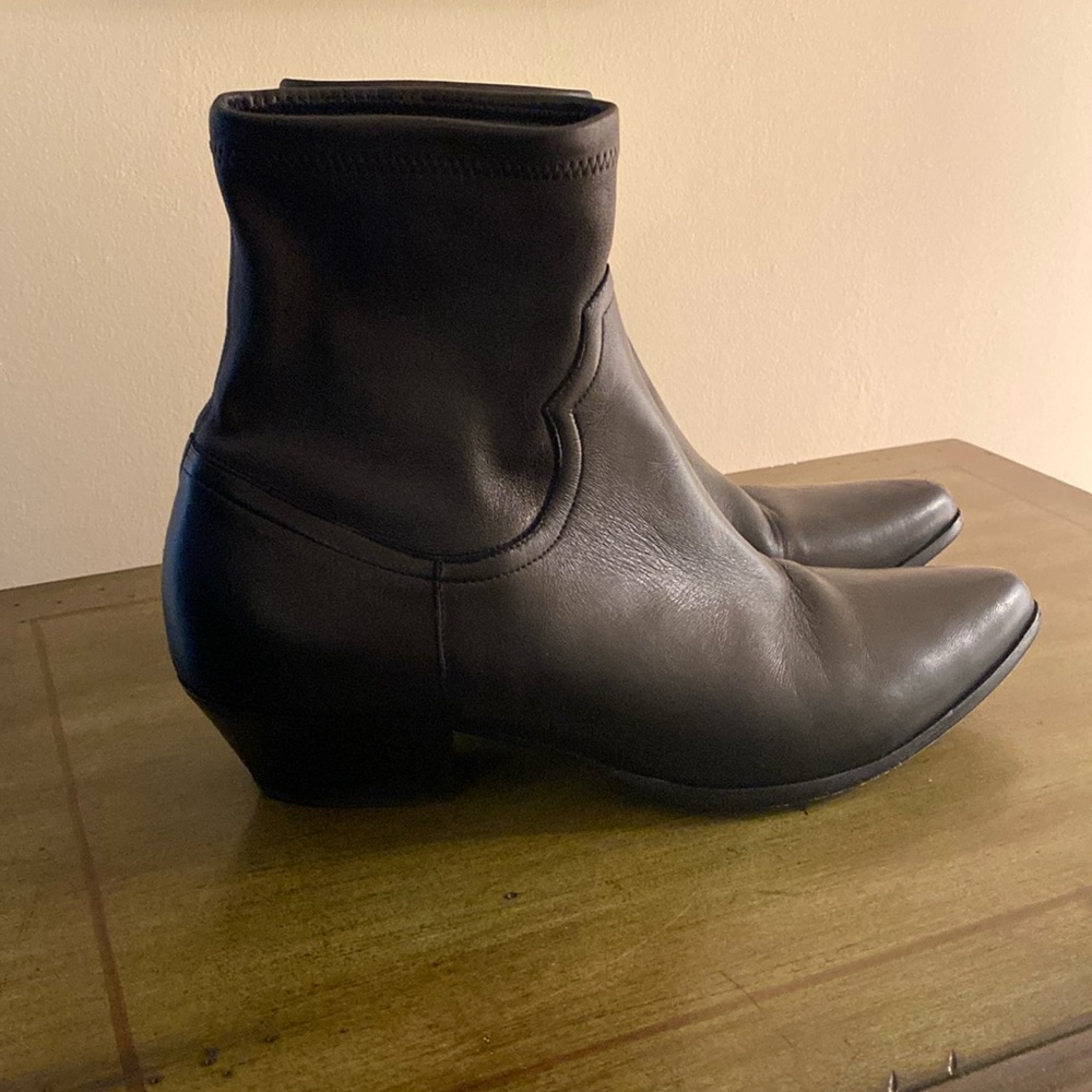 Tamara Mellon black leather cowboy style bootie.